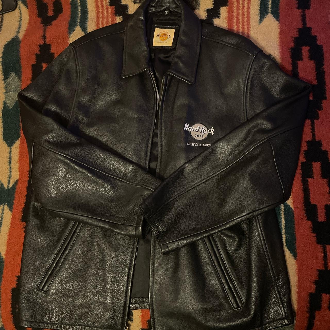 Hard Rock Cafe Cleveland zipped Leather jacket. 9/10... - Depop