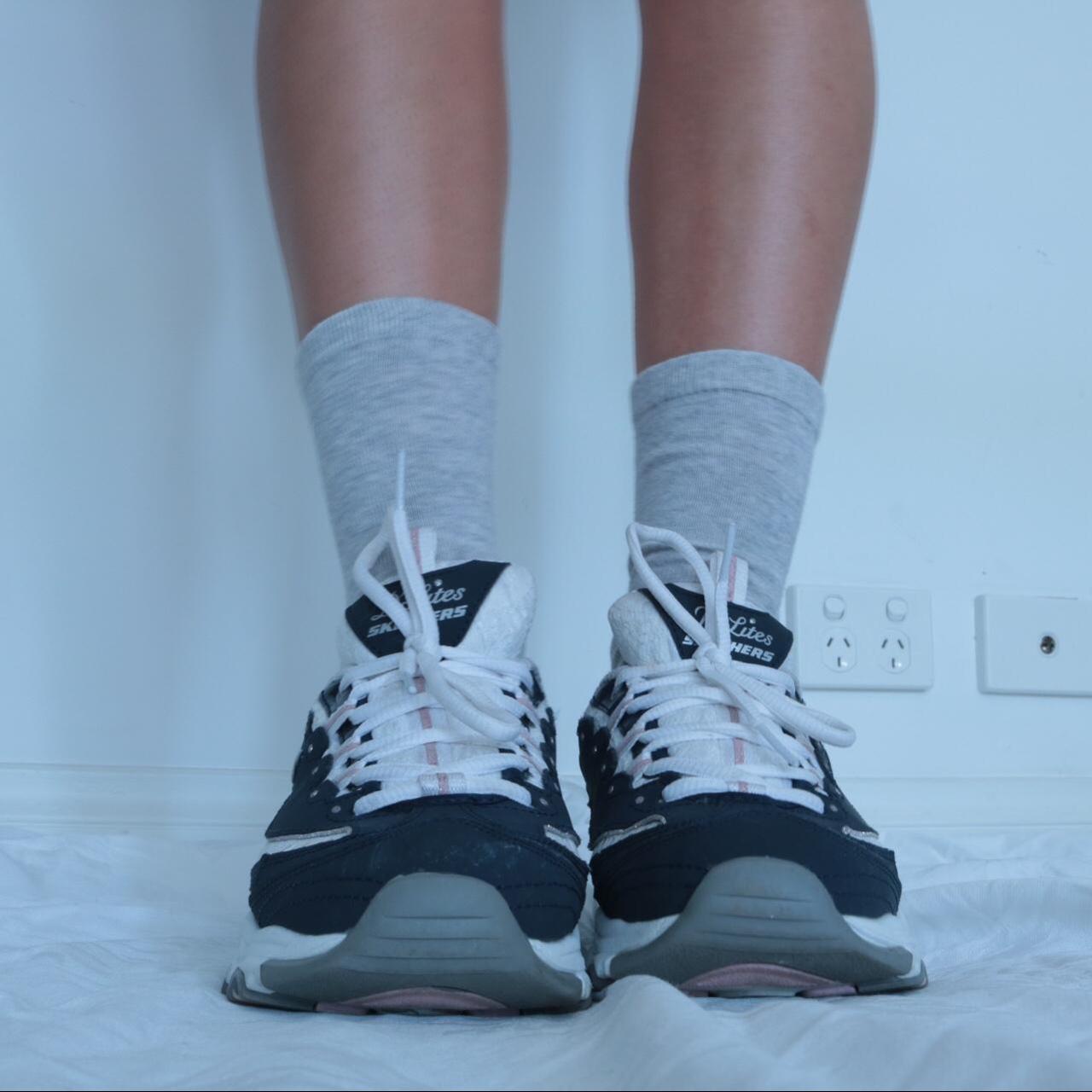 SKECHERS CHUNKY SNEAKERS Cutest navy/white/pink... - Depop