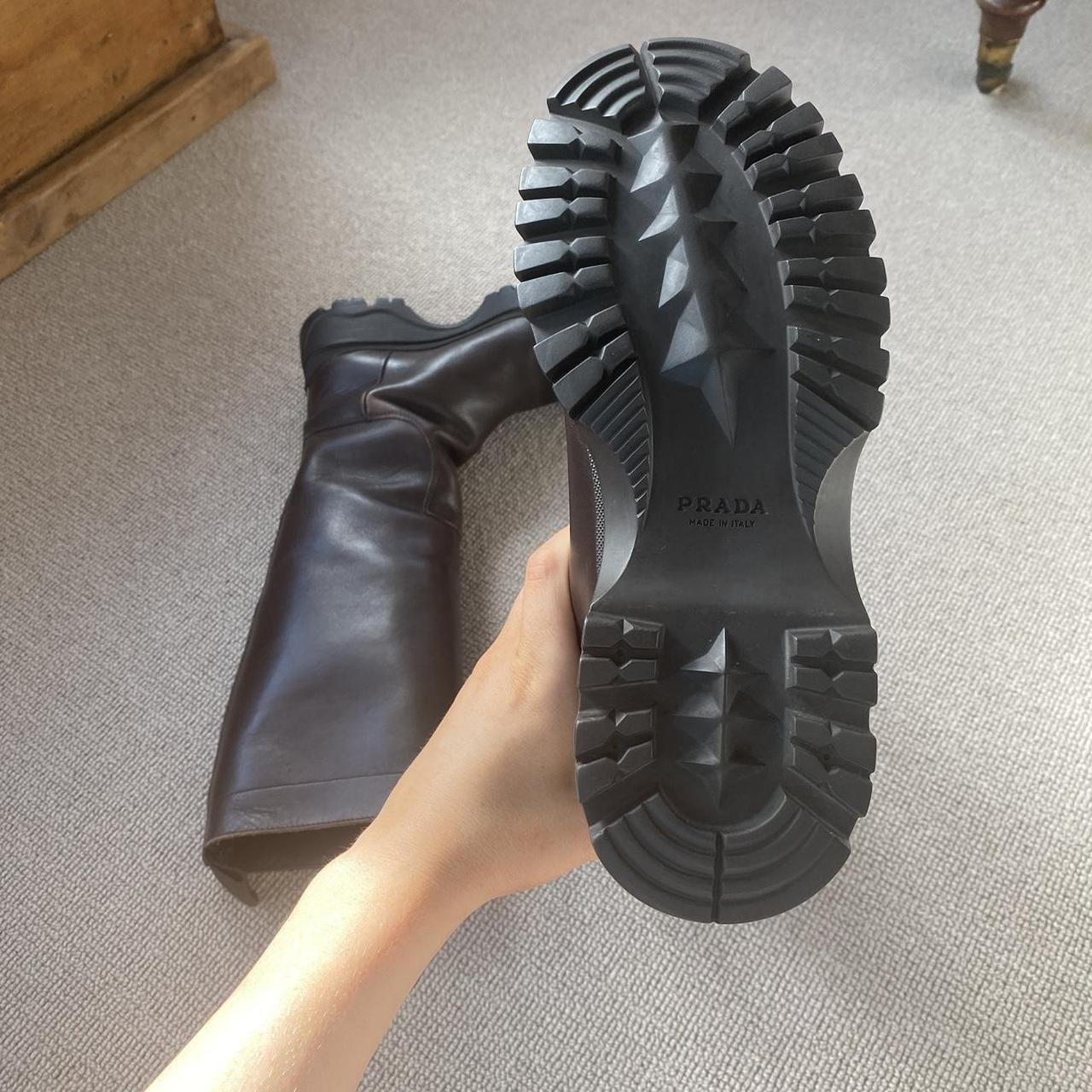 Vintage prada brown leather lug sole boots in size... Depop