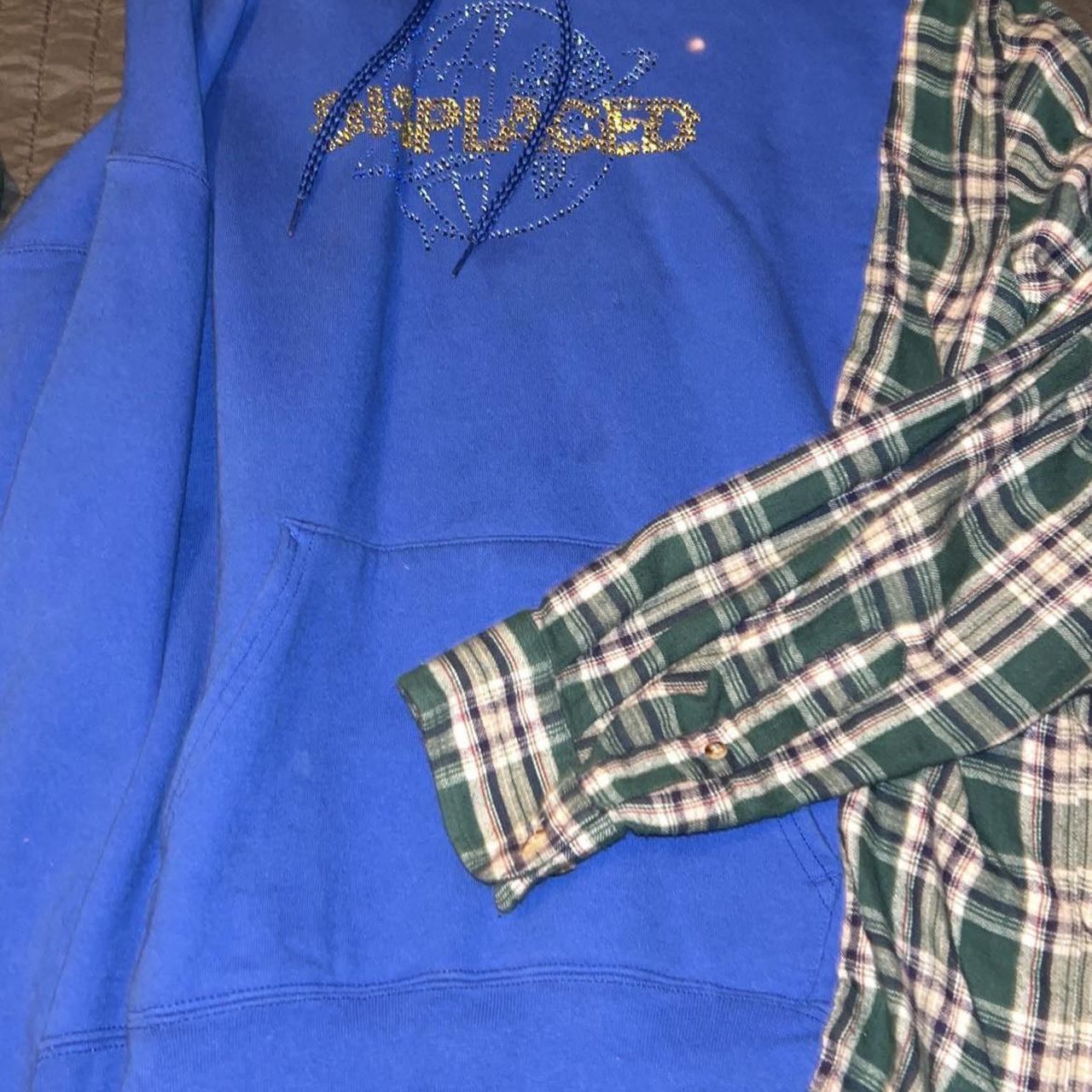 Blue Displaced World Hoodie Bleach Stain Shown Great... Depop