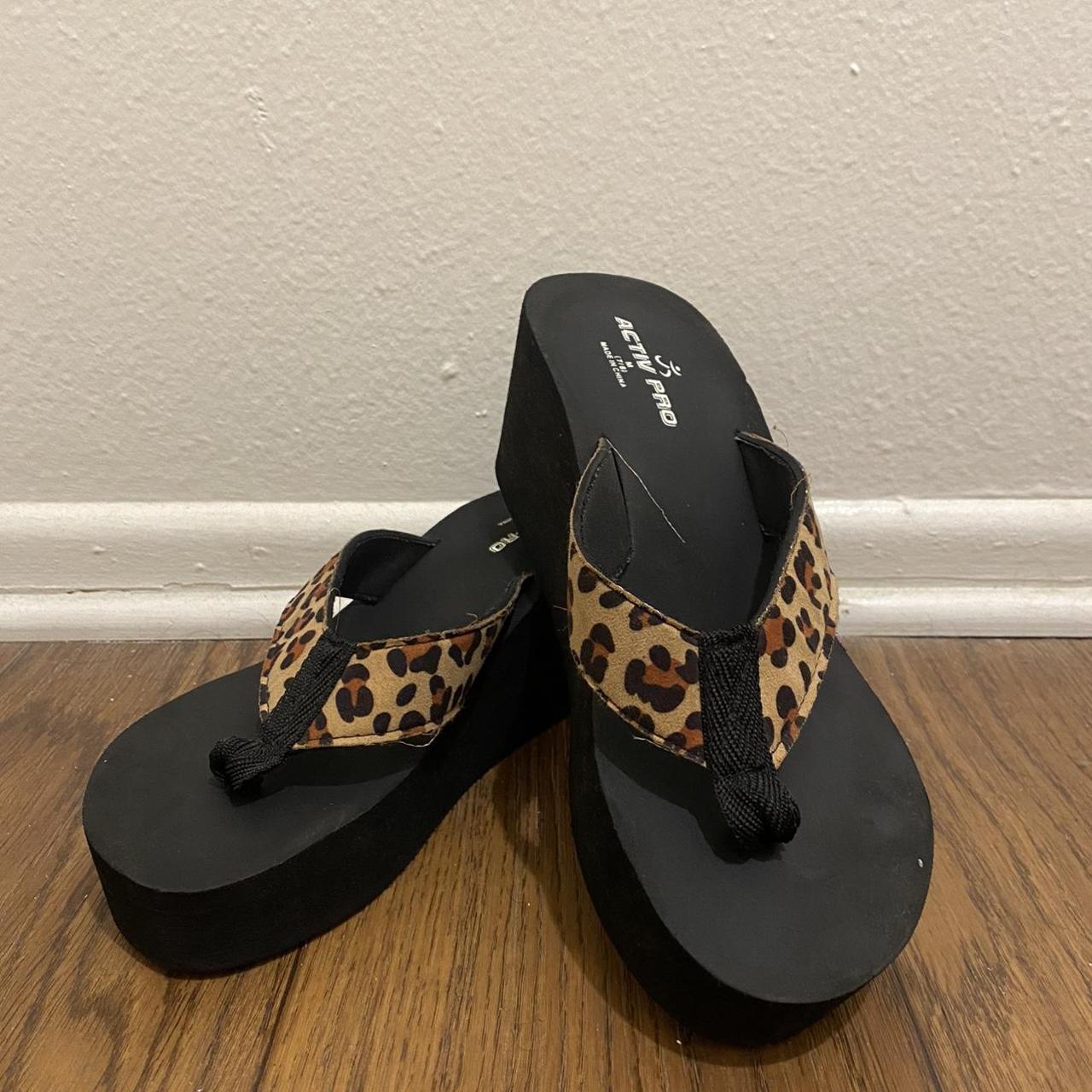 Y2K Heel Sandals Cheetah Straps Size: womens 7/8 - Depop