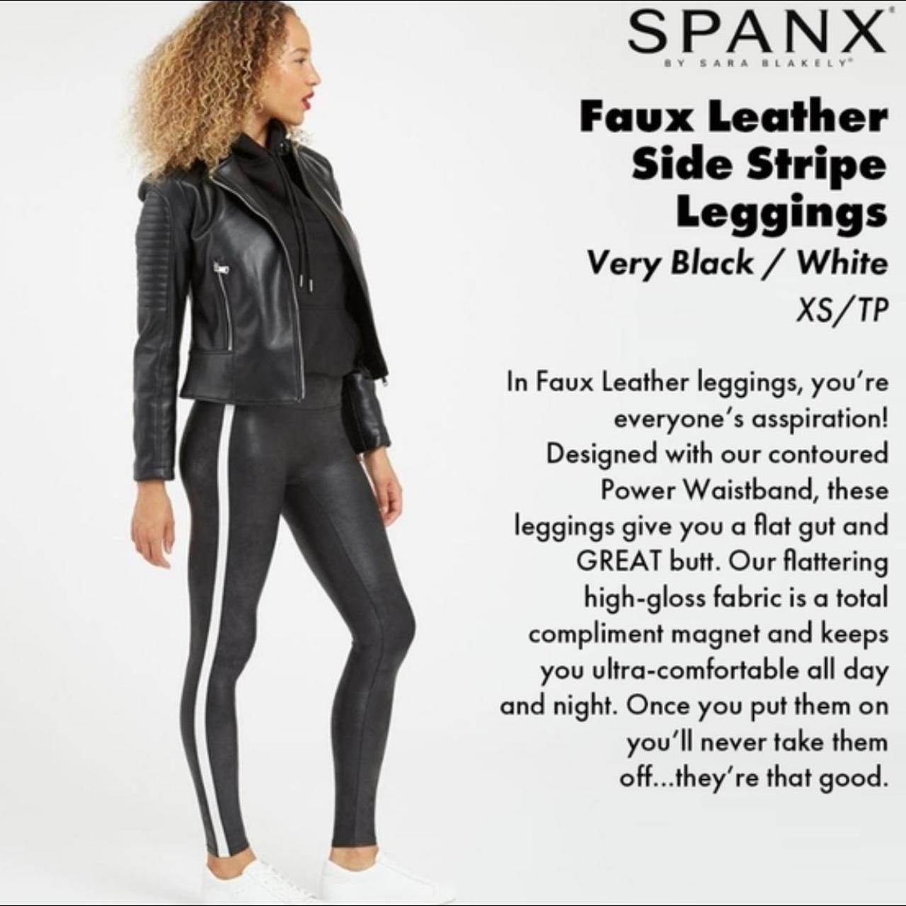 SPANX Faux Leather Leggings White Stripe Size Smal