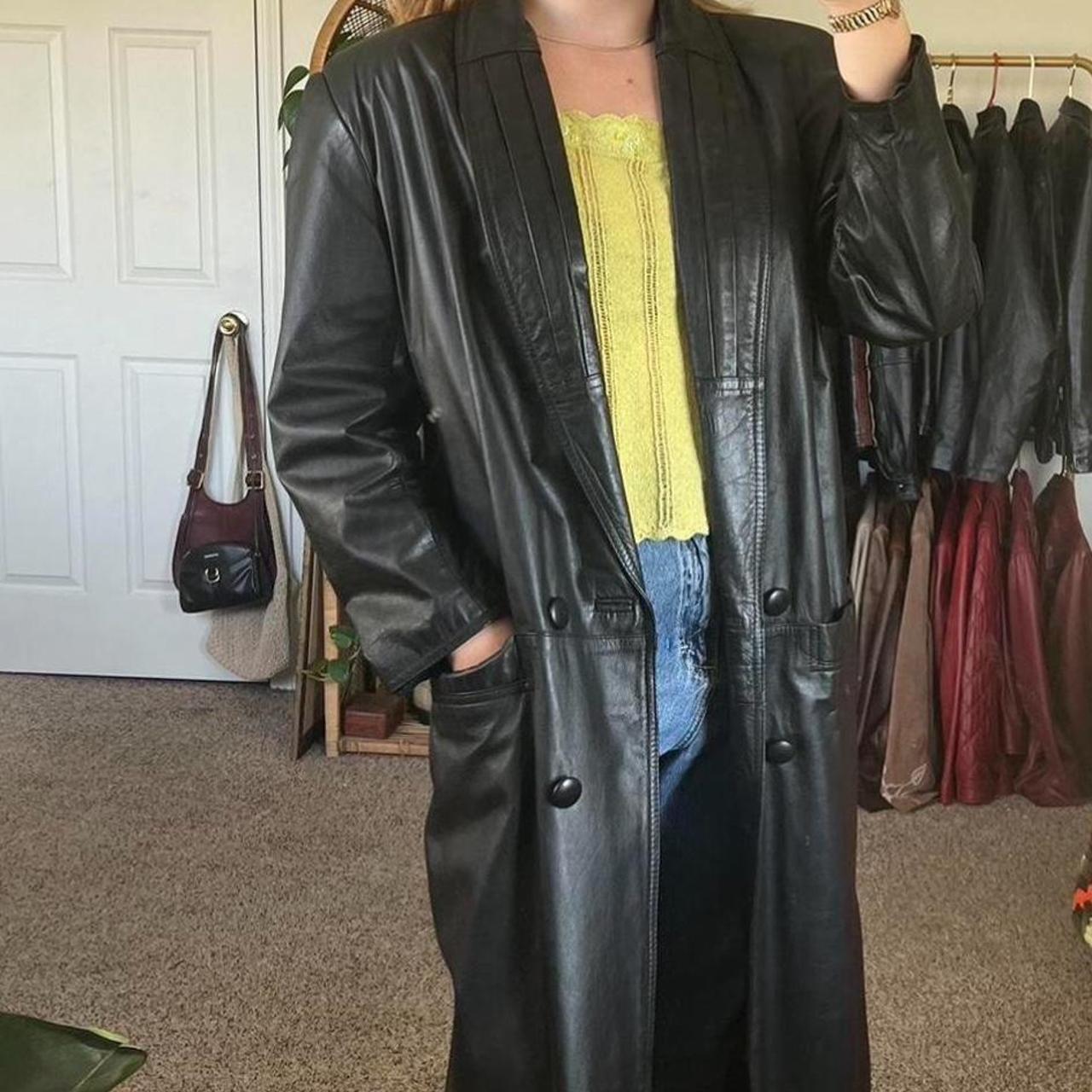 ジャケット・アウター Vintage genuine lether long coat archive Vintage black genuine leather trench coat! Women's | Depop