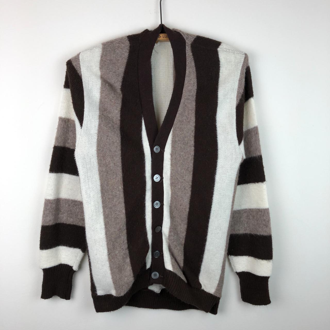 American Vintage Men's Brown and Cream Cardigan | Depop