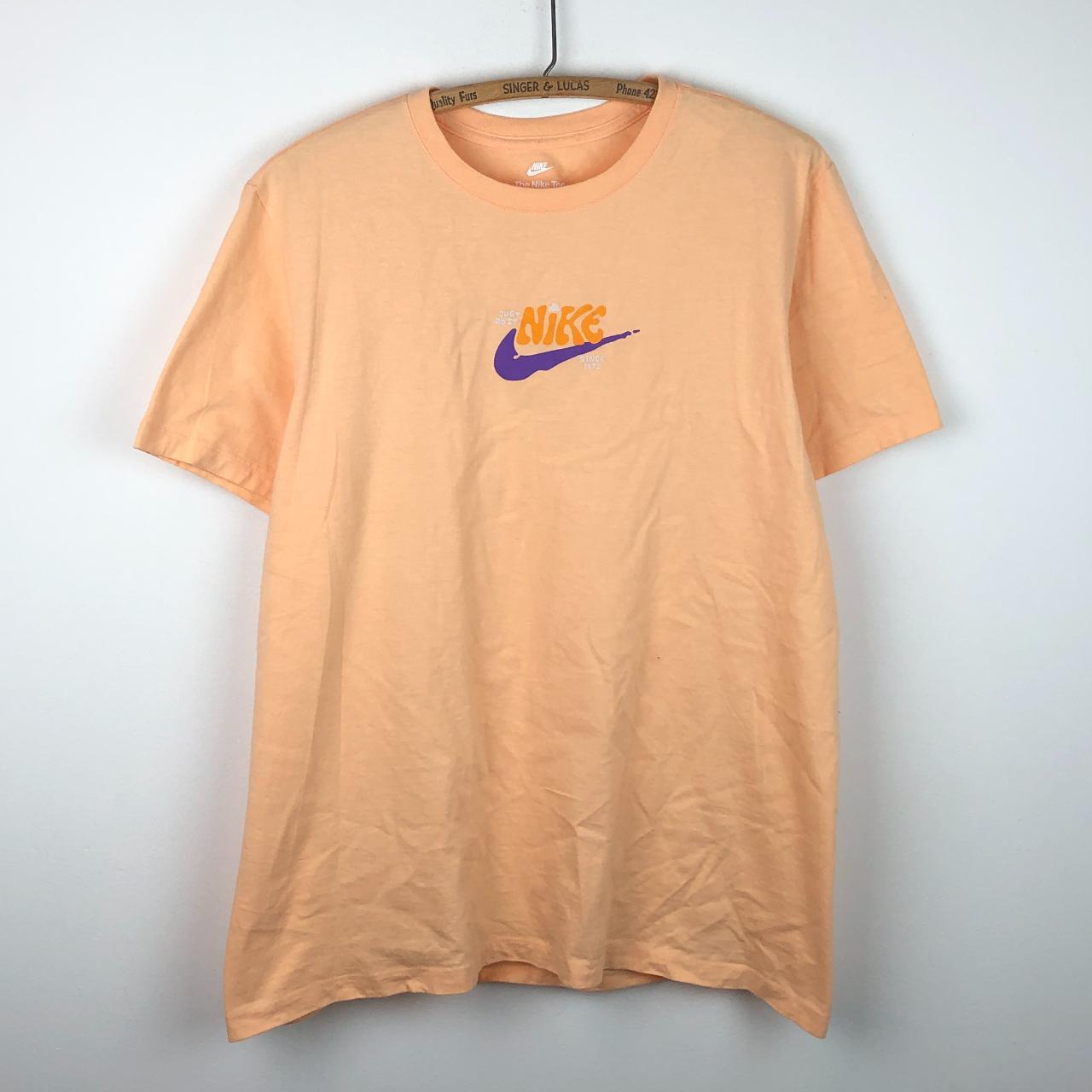 Nike purple swoosh check logo graphic light orange t... - Depop