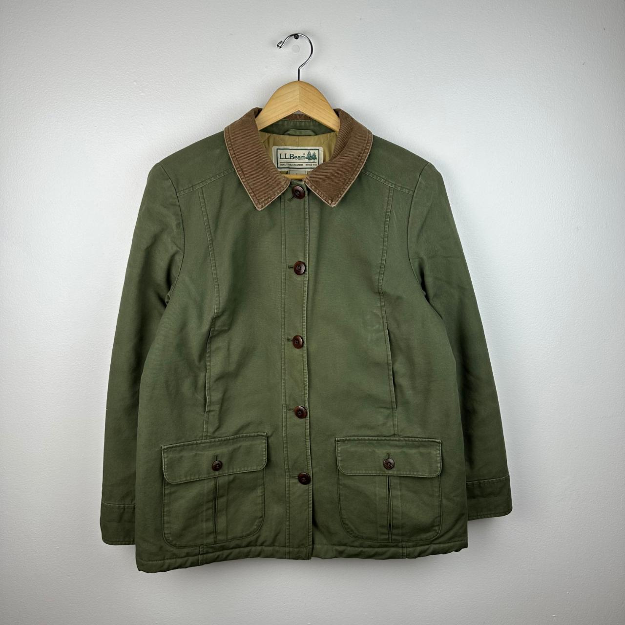 LL Bean Quilt Lined Corduroy Collar Military Olive... - Depop