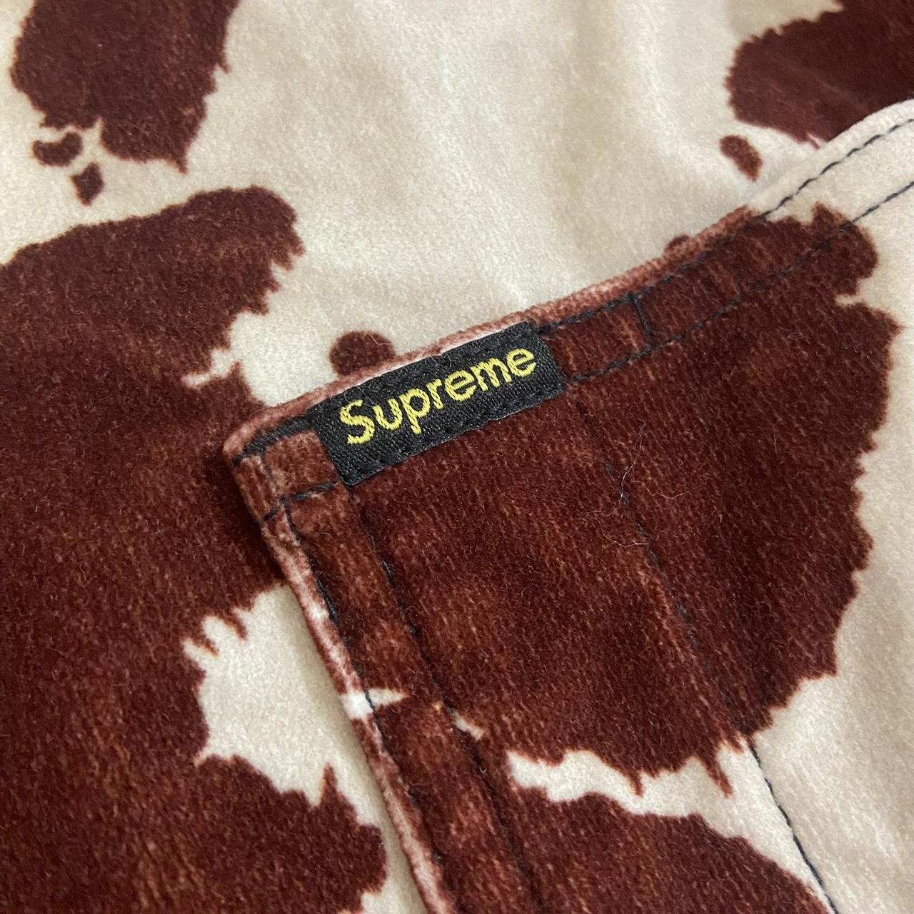 Supreme Velvet Chore Coat in red/white Cow | Depop Supreme Velvet Chore Coat in red/white Cow | Depop