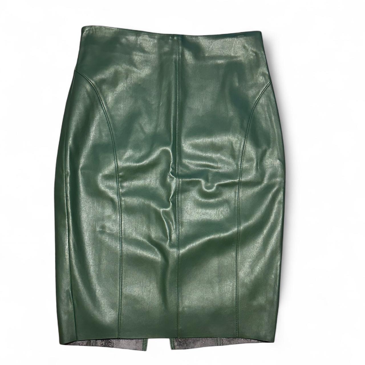 Vegan leather midi skirt 🫒 Hunter green Depop