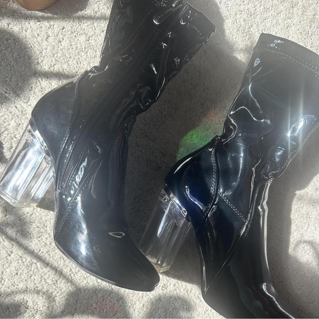 Latex boots with clear heel hotsell