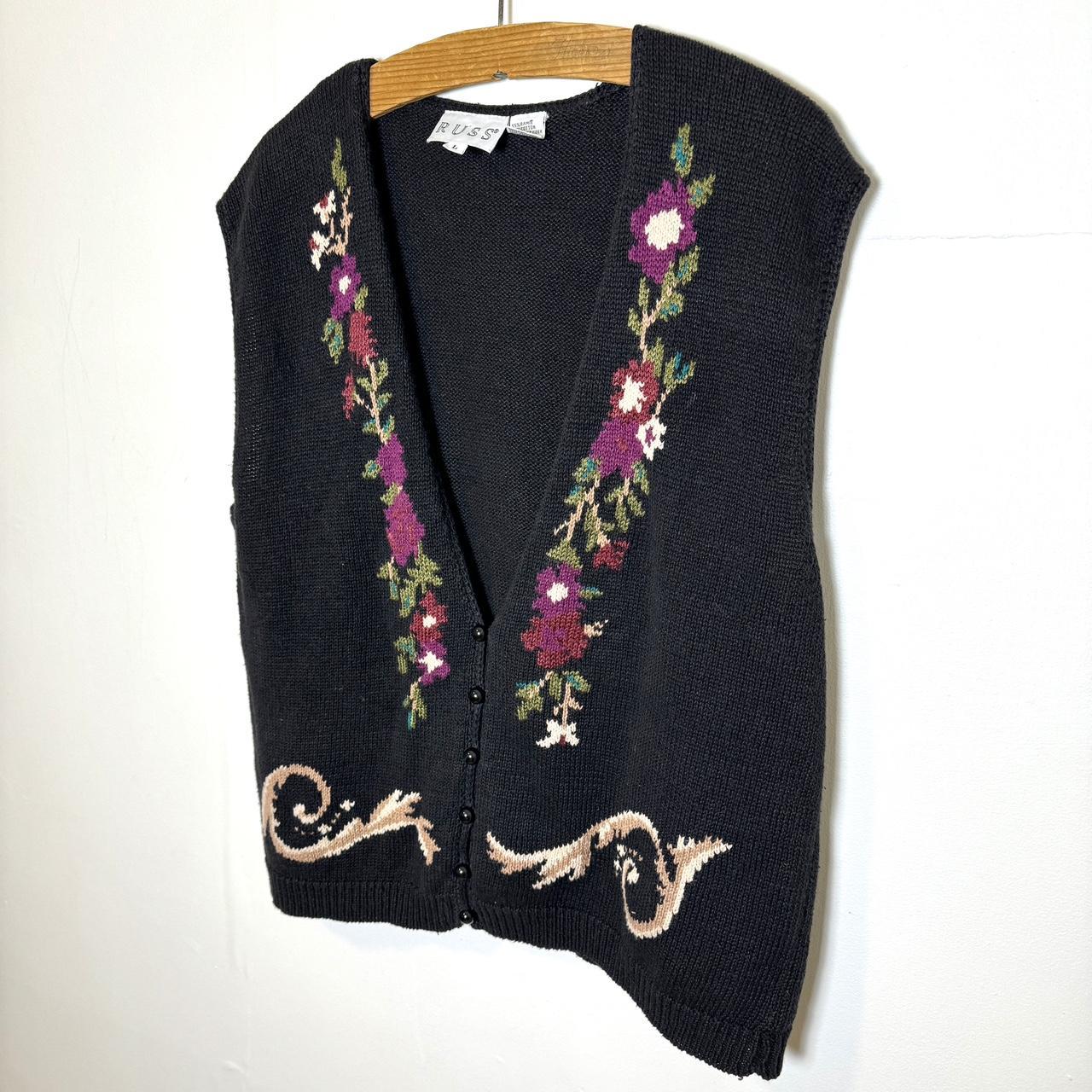 Vintage floral knit button up sweater vest Women’s... - Depop