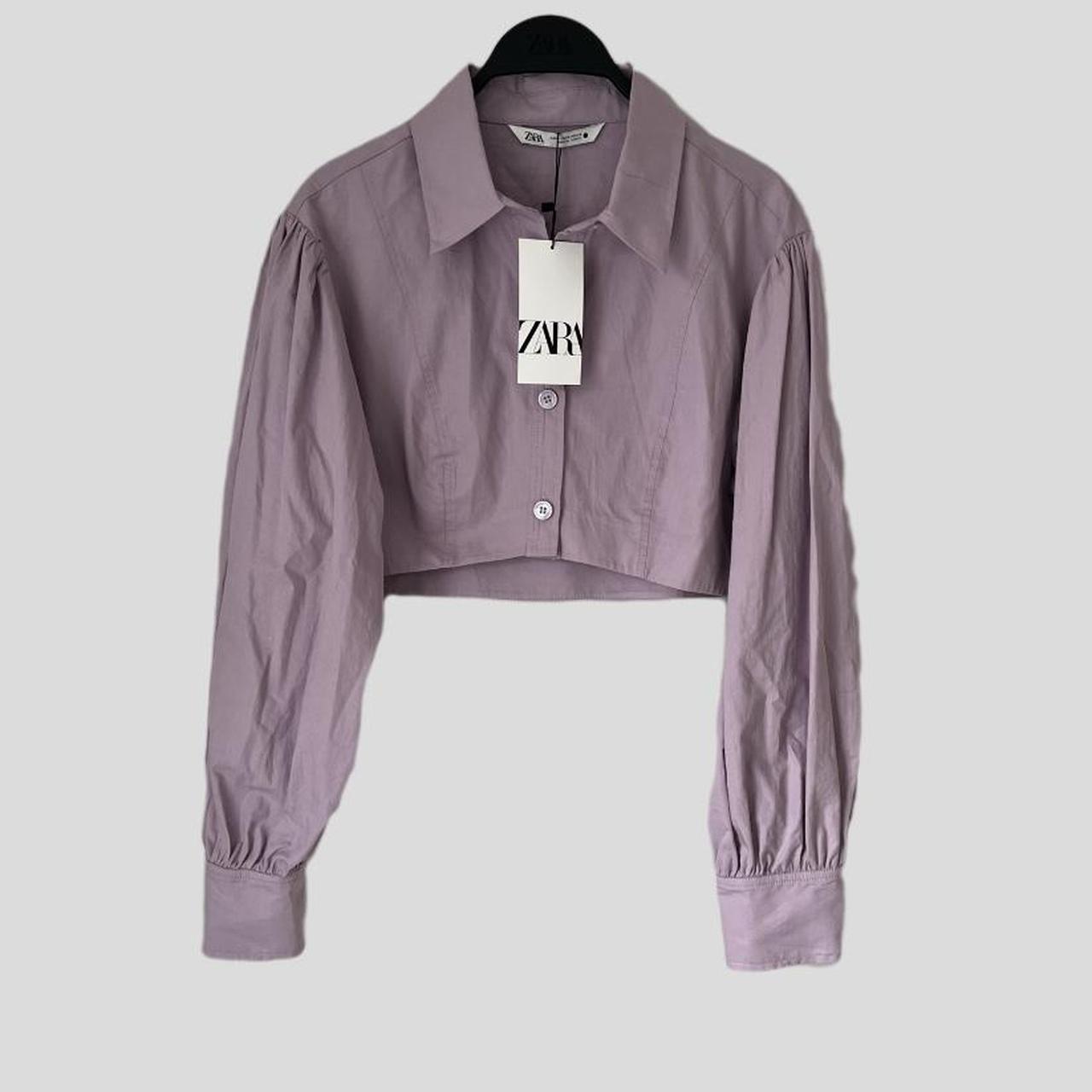 Zara Lilac Purple Cropped Button Up Shirt Crop... Depop