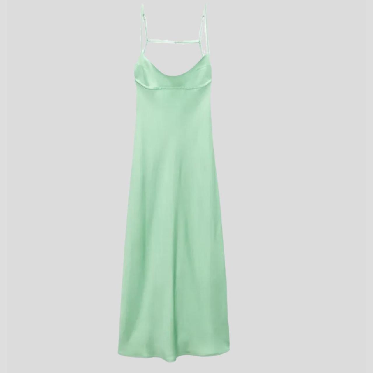 Zara Green Satin Midi Dress Sizes available: ️M... - Depop