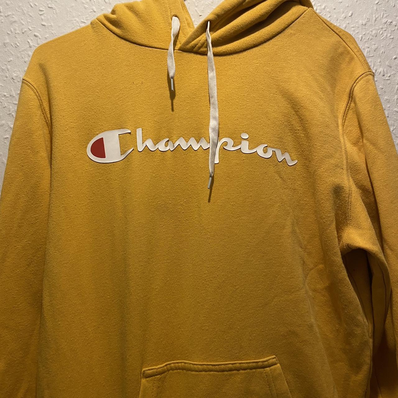 Mustard yellow champion hoodie size small Great... Depop