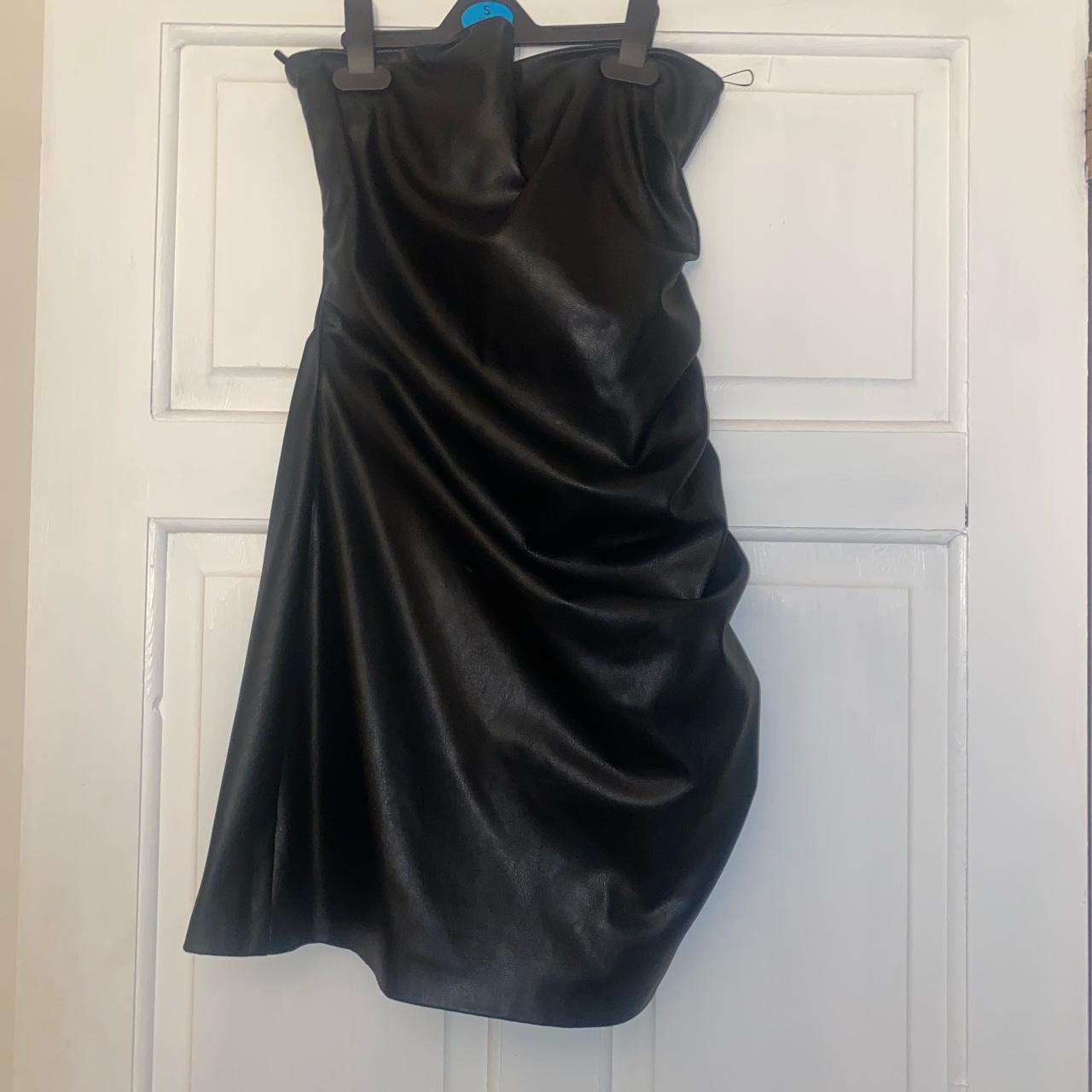 Black strapless leather ruched mini dress Worn once... - Depop