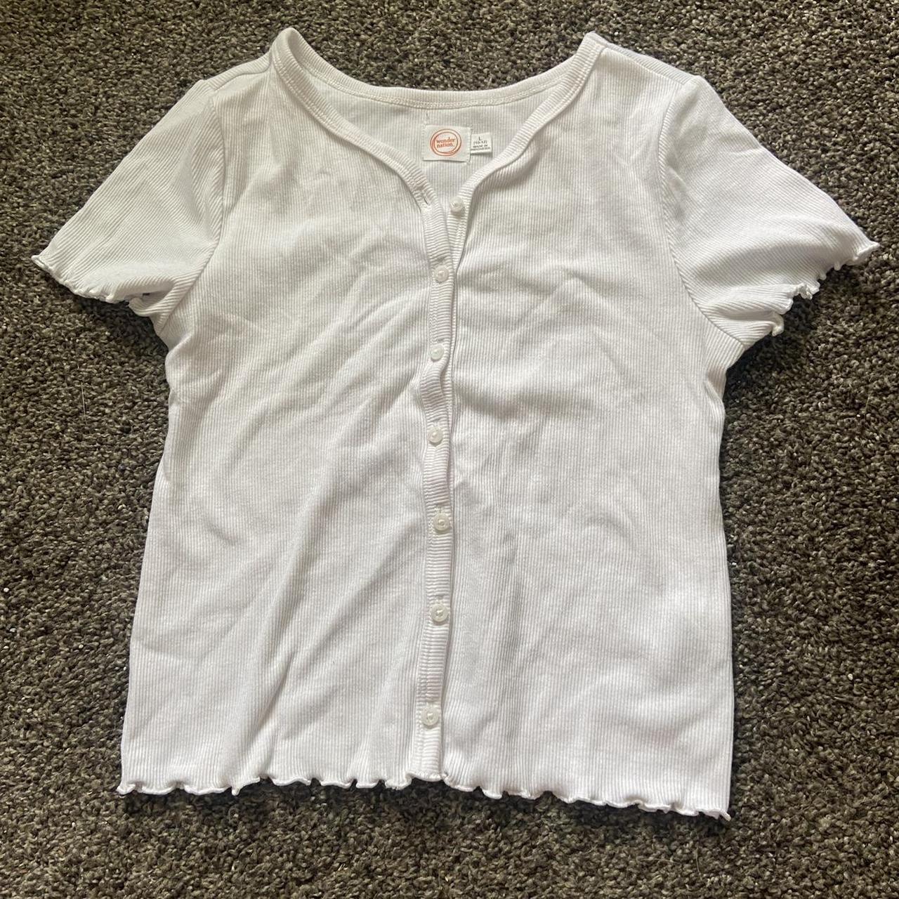 white baby tee with buttons down the top 🐑 size xs... - Depop