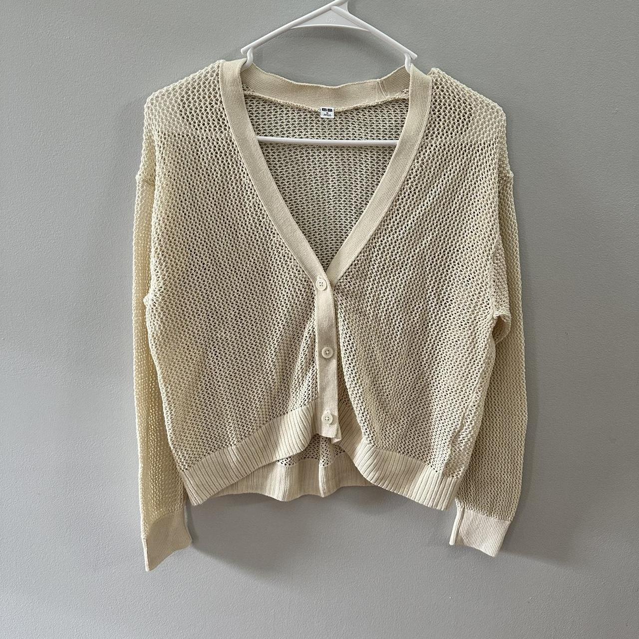 UNIQLO cardigan • cream / beige colored •... - Depop