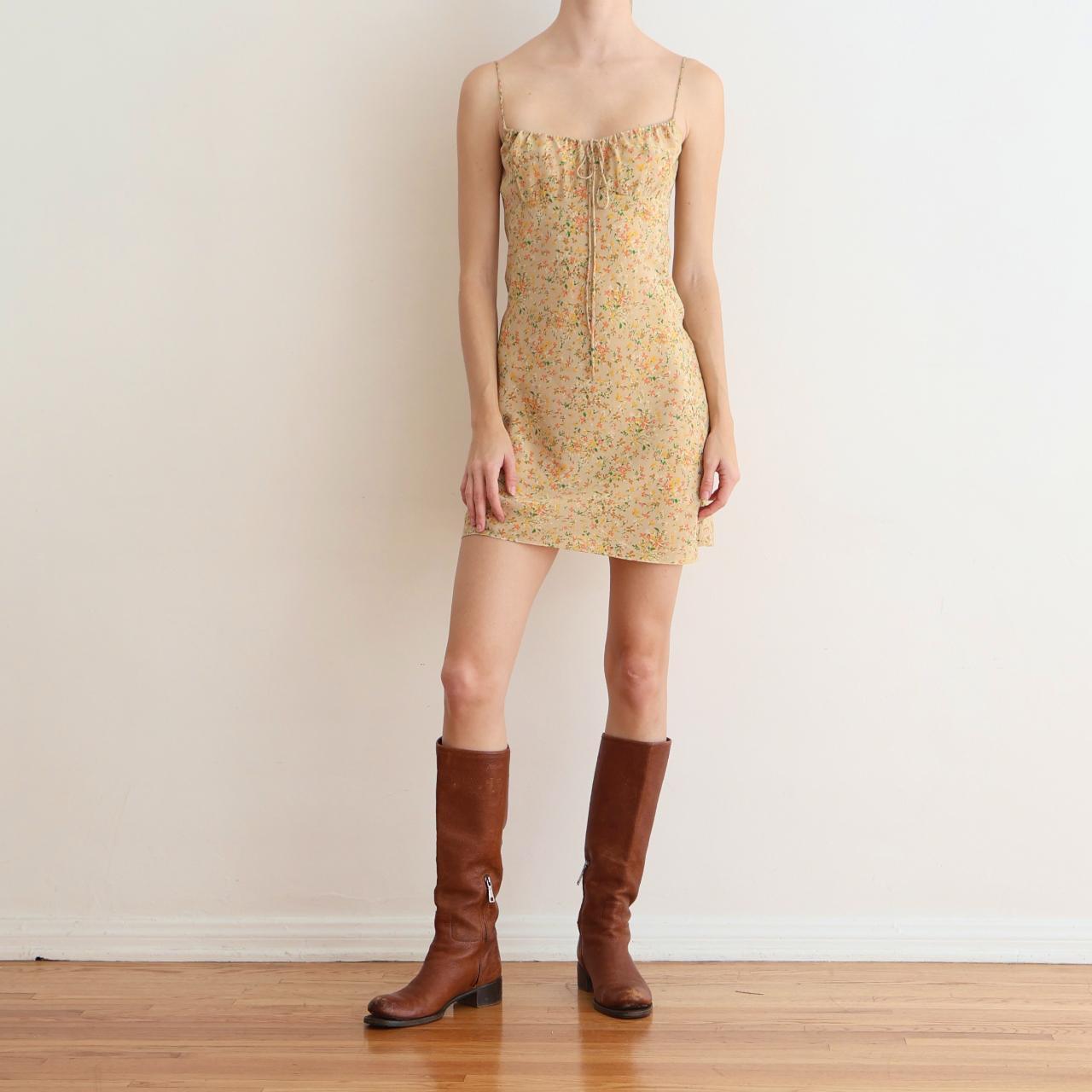 SAINT LAURENT Petal-Collar Daisy-Print Mini Dress in Black
