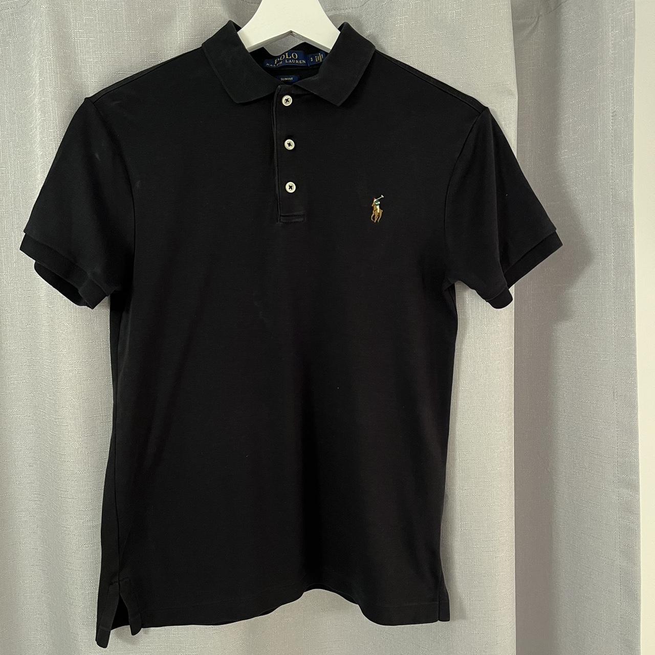 Ralph Lauren black slim fit polo shirt, size small,... - Depop