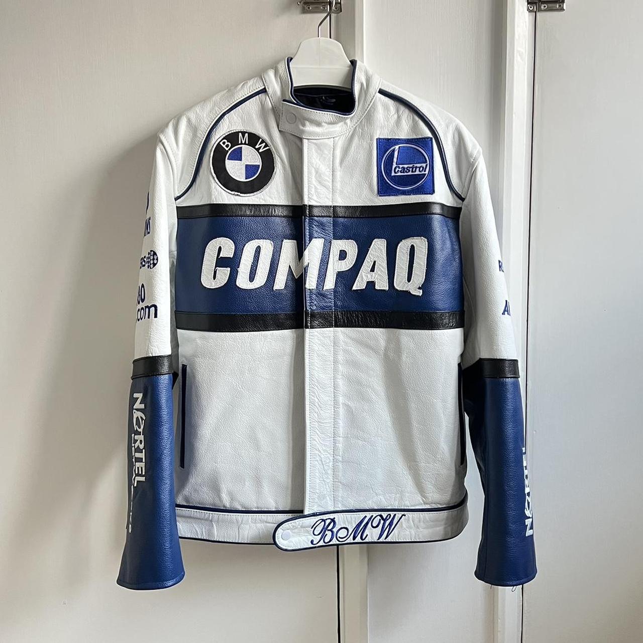BMW vintage compaq leather biker jacket Size... - Depop