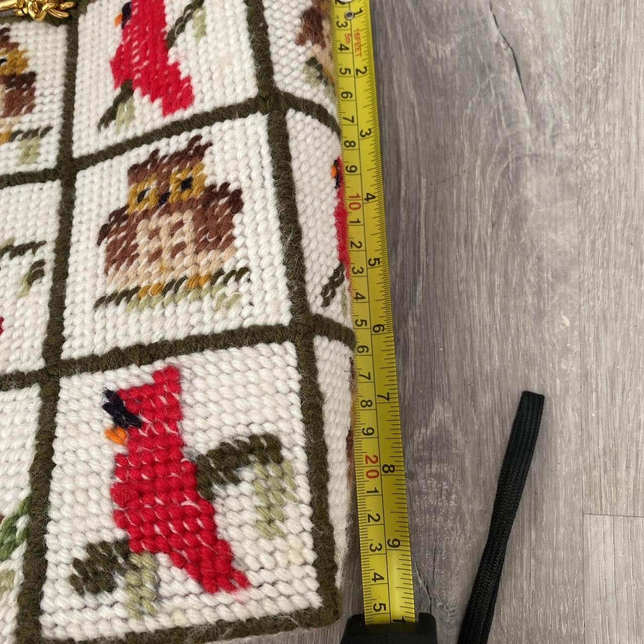 1970s owl and cardinal patchwork needlepoint bag - Depop