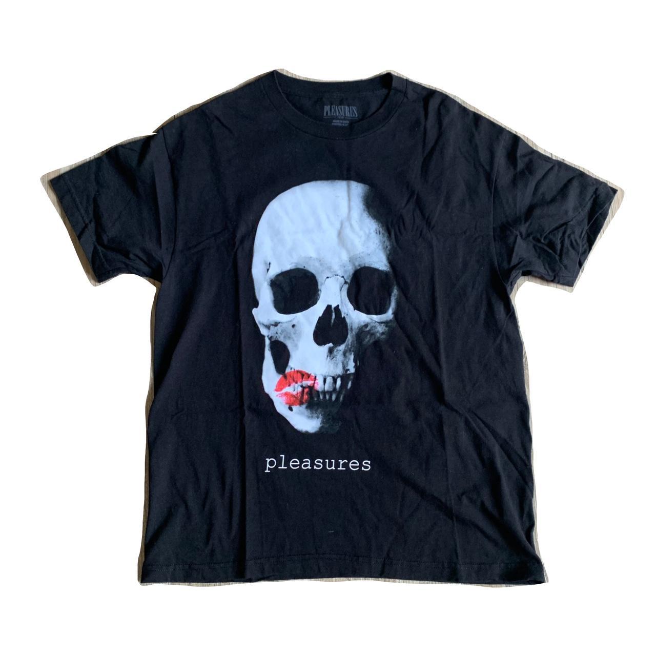 PLEASURES black skull tee making out with people I | Depop