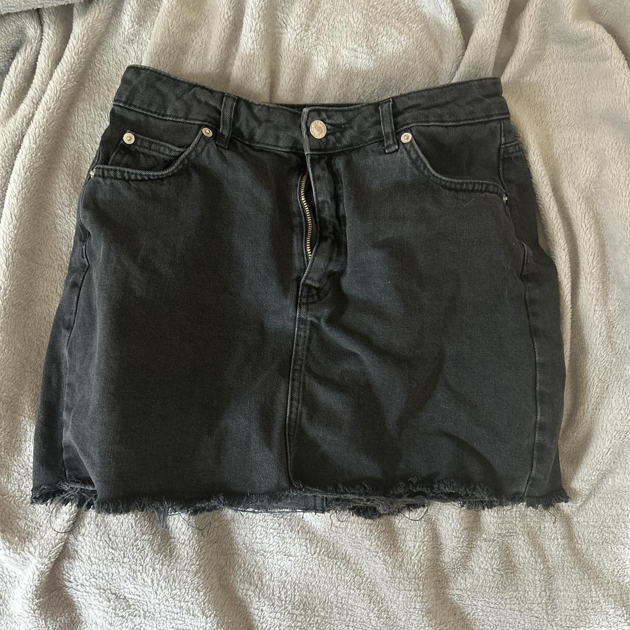 topshop moto black denim mini skirt, distressed