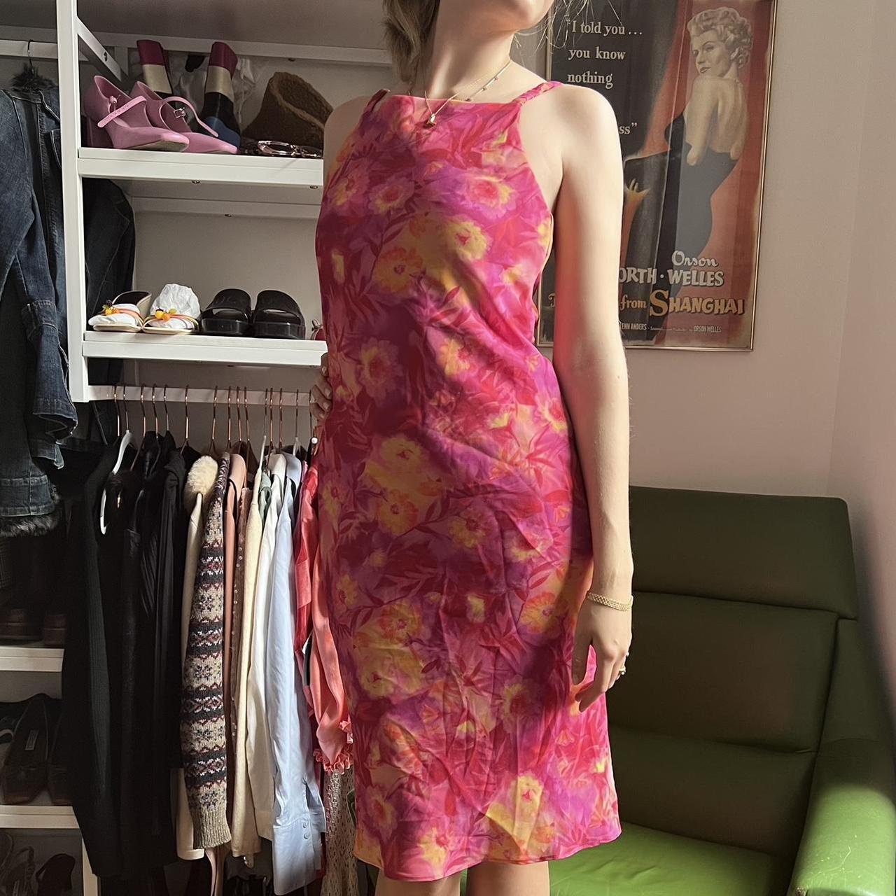 Connected Women's Pink and Orange Dress Depop