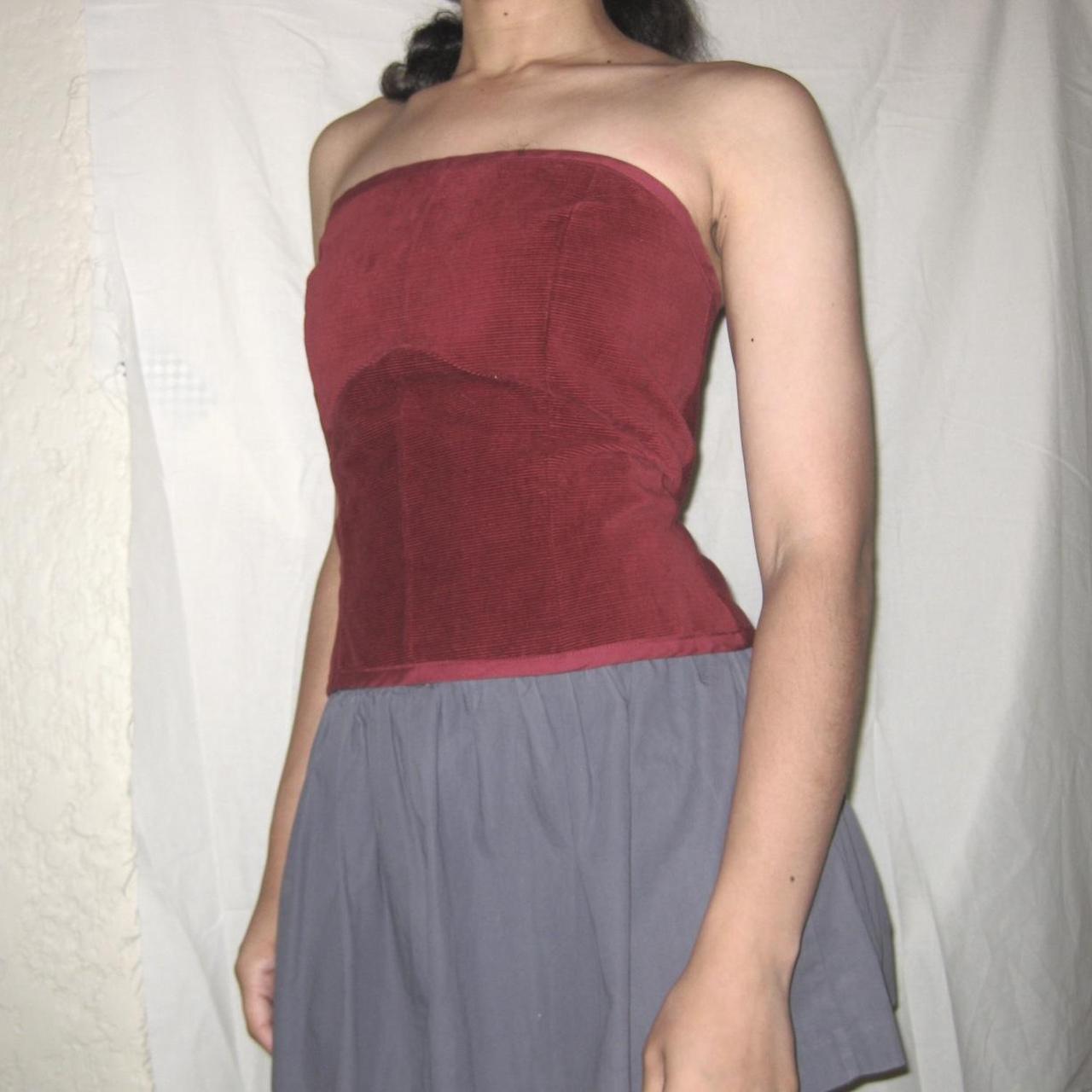 dark red bustier strapless top_handmade by me red... - Depop