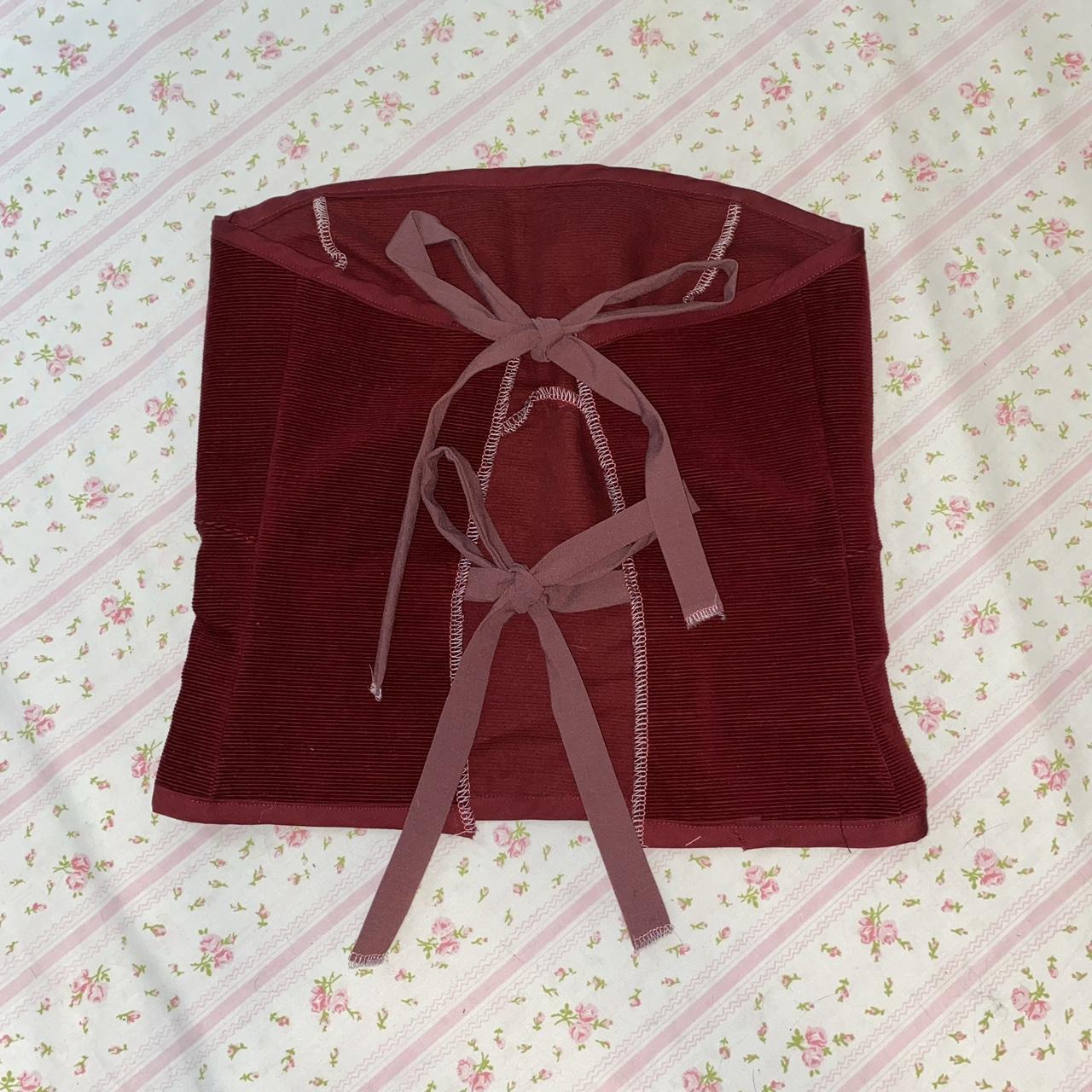 dark red bustier strapless top_handmade by me red... - Depop