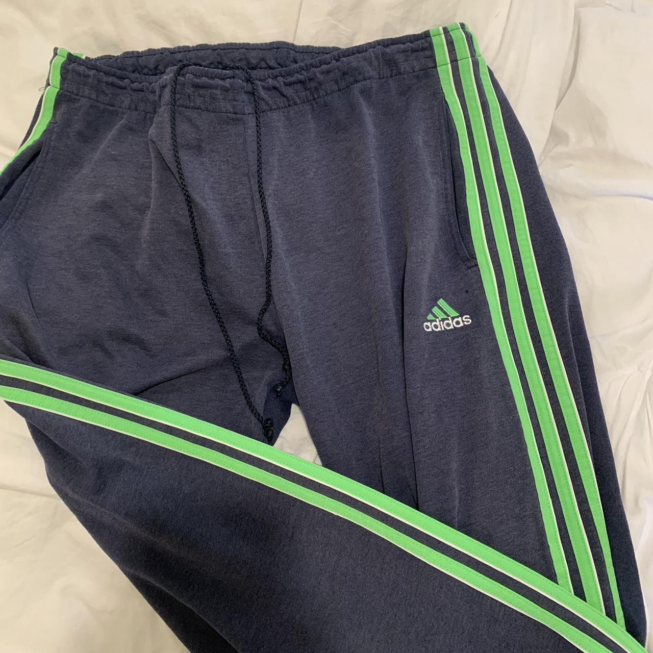 Vintage adidas joggers. Green three striped adidas... - Depop