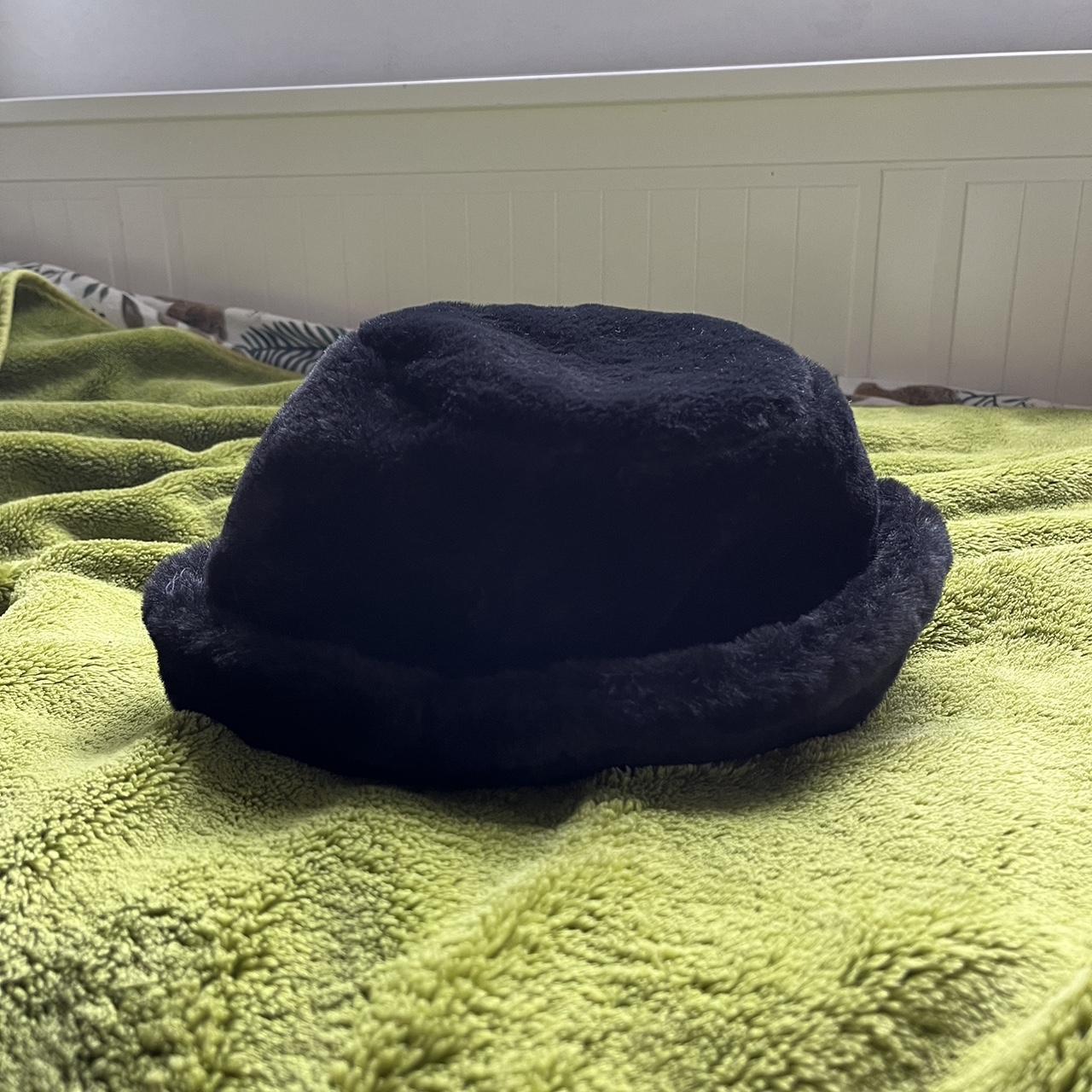 vintage black fur bucket hat fluffy fur fleece - Depop