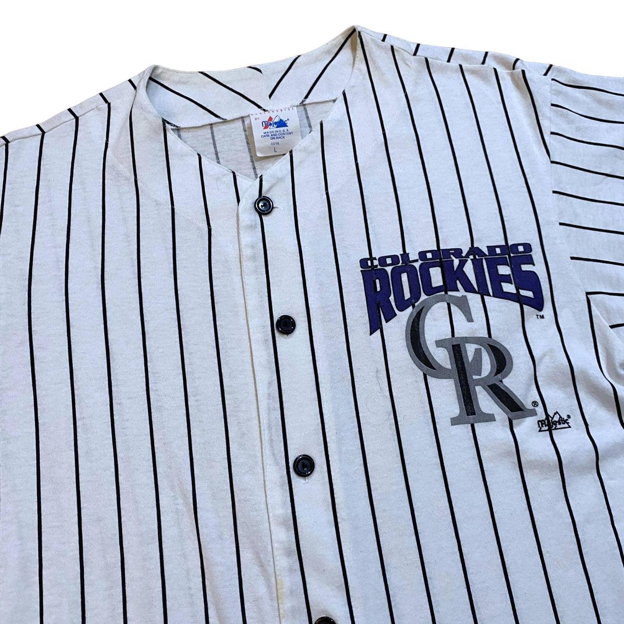 Vintage Majestic Rockies Pinstripe Jersey Shirt 