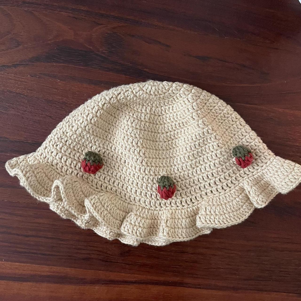 Repop :) Strawberry crochet bucket hat Worn once!... - Depop