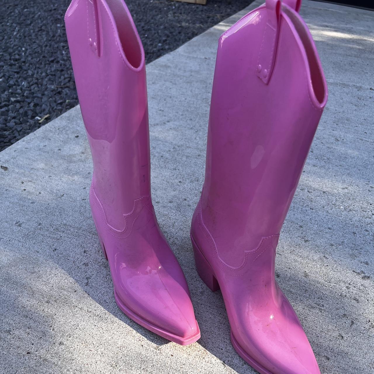 Bright pink rubber cowgirl boots Size 8 Tinstree Depop