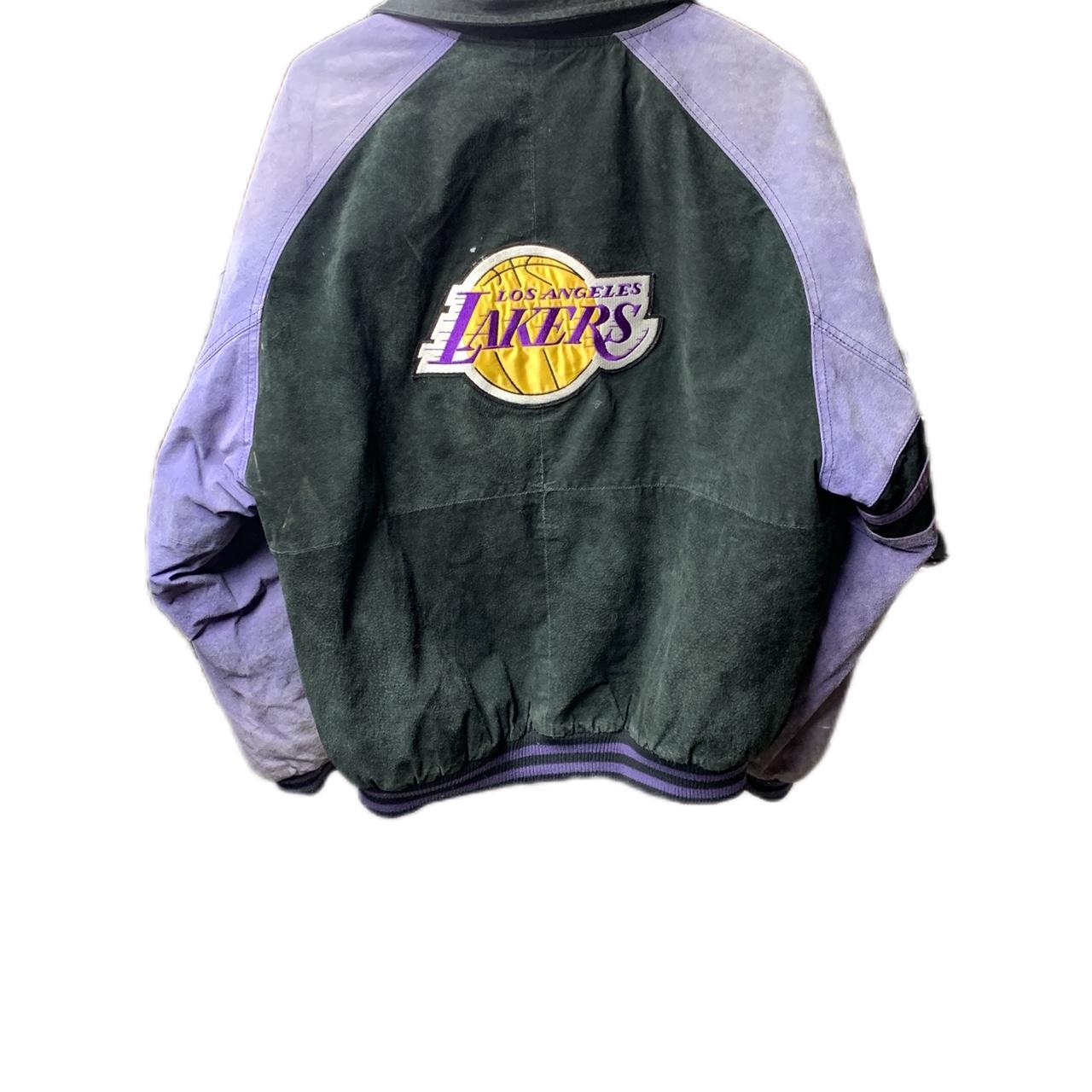 Brown and cream Los Angeles lakers varsity jacket - Depop