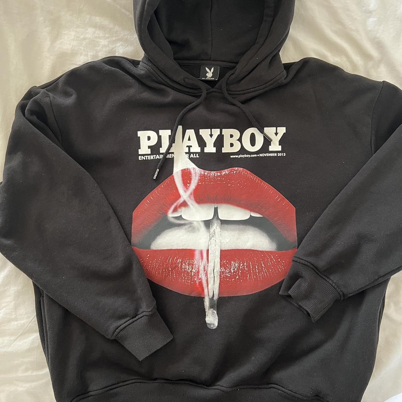 Playboy Women's Black and Red Hoodie | Depop