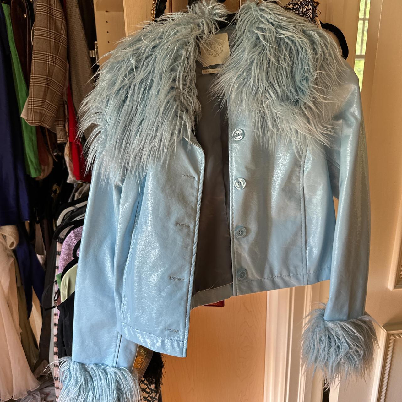 Urban outfitters light blue cropped faux fur