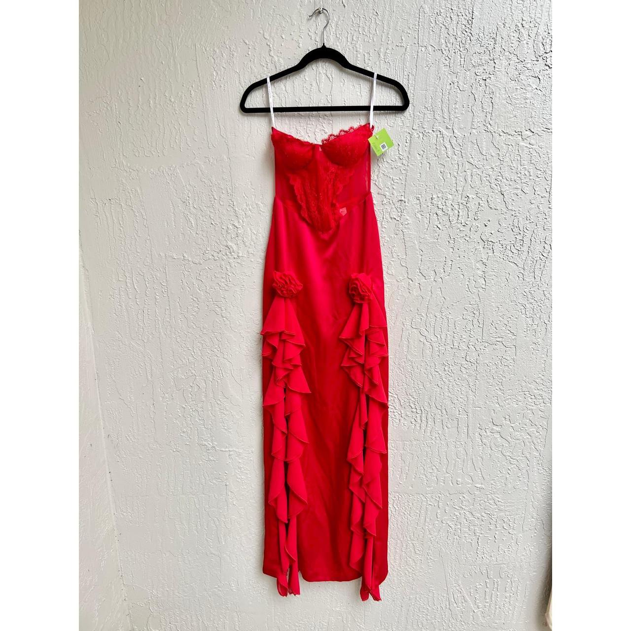 Talia Red Satin Lace Corset Maxi Dress – Miss Circle