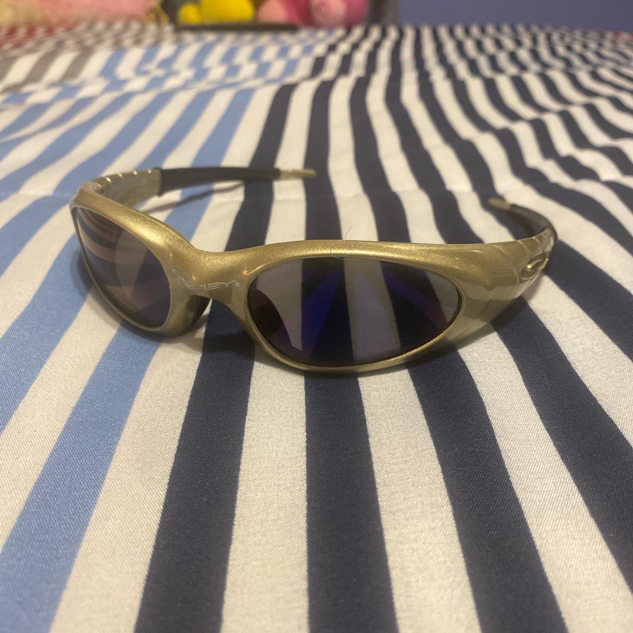 vintage gold oakley sunglasses pre-owned nice... - Depop