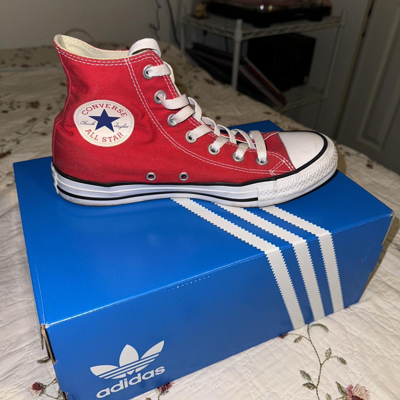 Red high top converse BARELY used size 7 1/2 woman’s - Depop