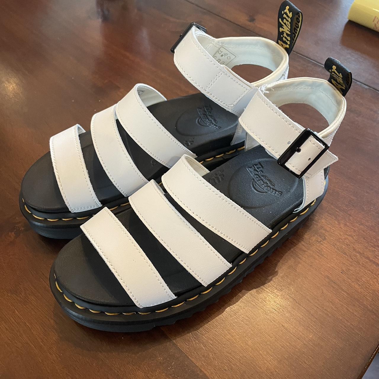 Dr. Martens Women's White and Yellow Sandals | Depop