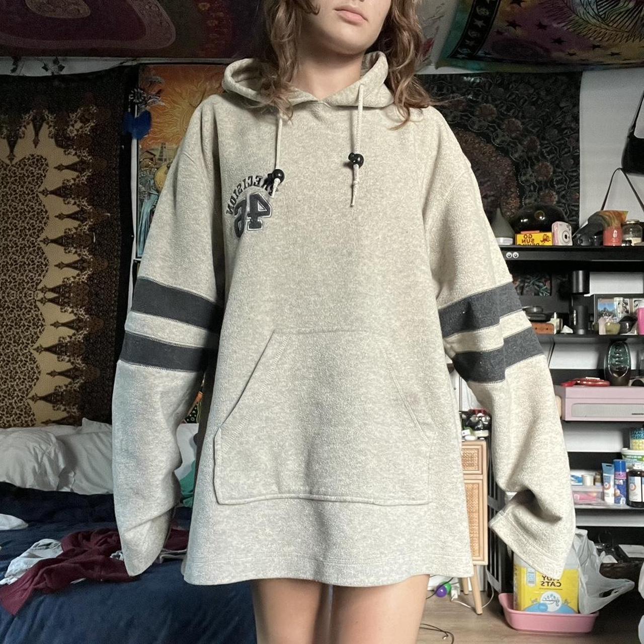 Grey and black hoodie with adjustable drawstrings... | Depop