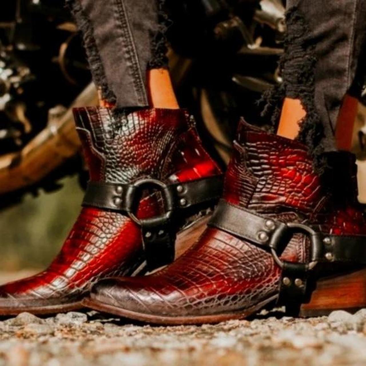 Freebird by Steven Red Black Croc Santiago Boots. Depop