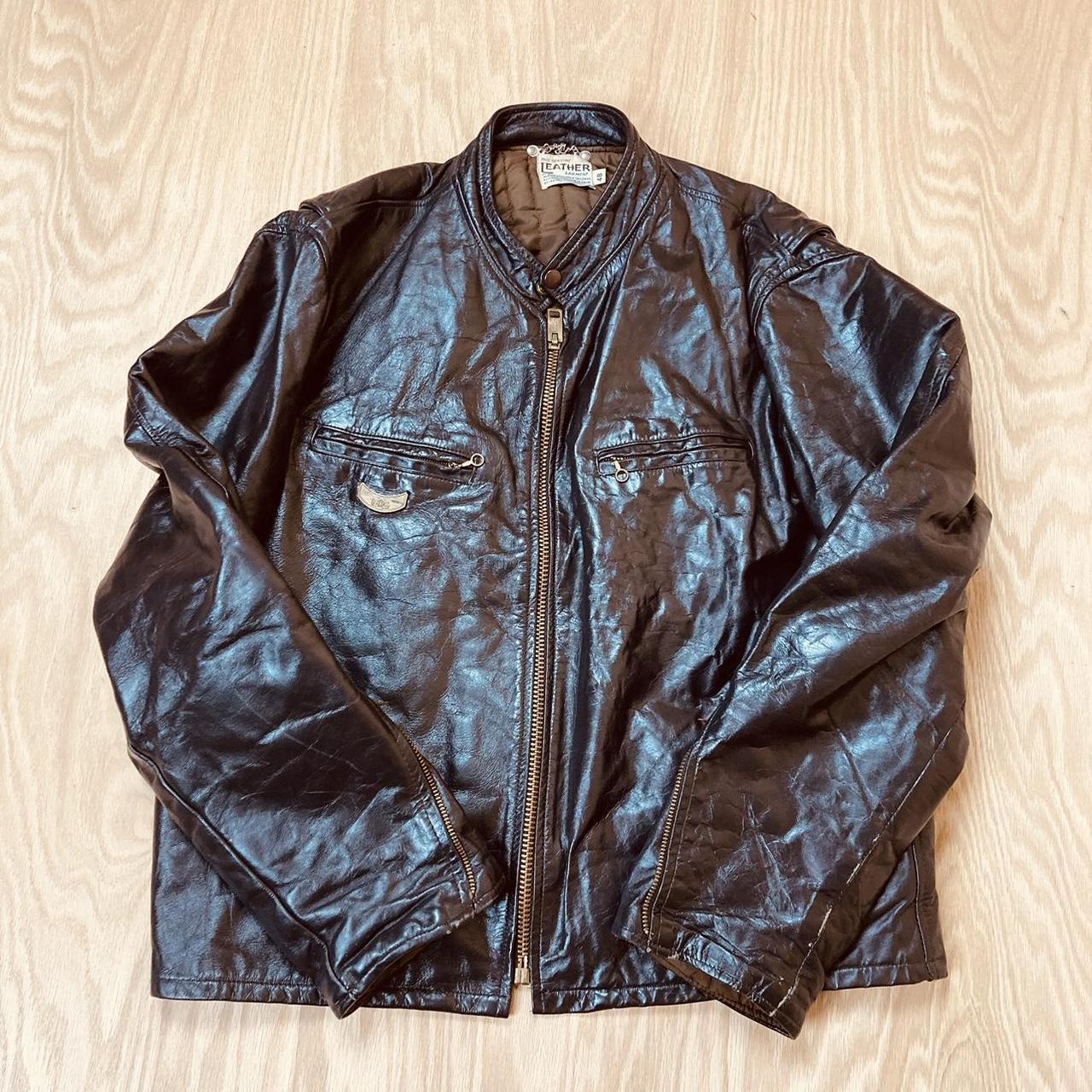 Vtg 60’s Leather Bomber Jacket Dark Brown Paper size... - Depop