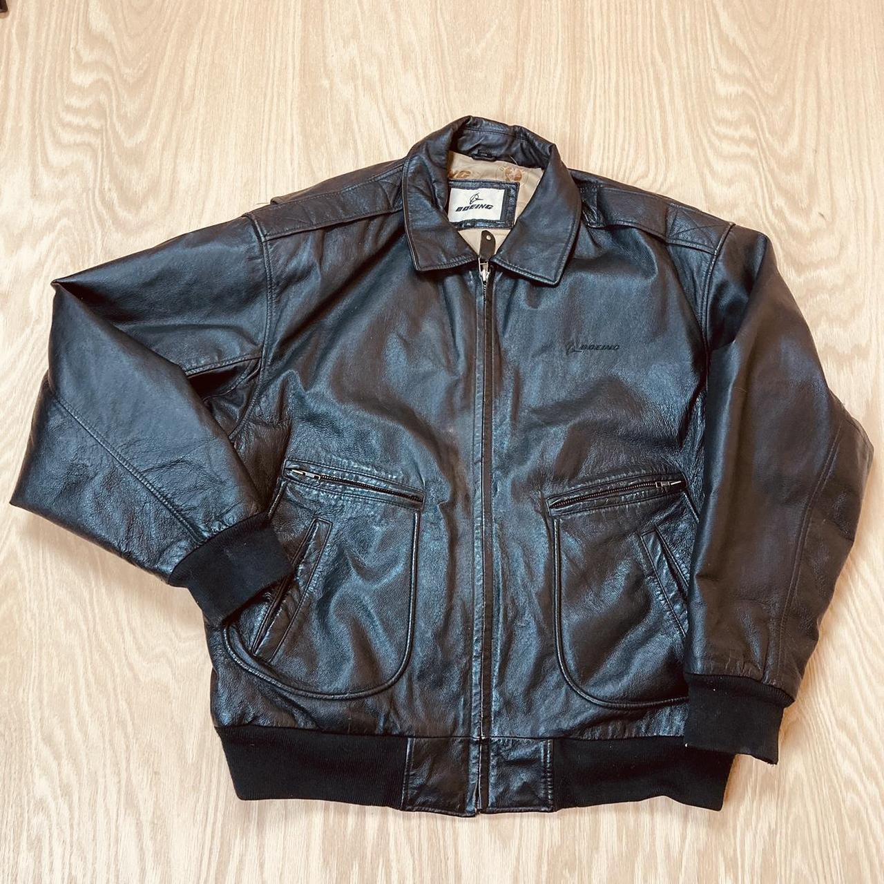 00’s Black Leather Boeing Aircraft Pilots jacket... - Depop