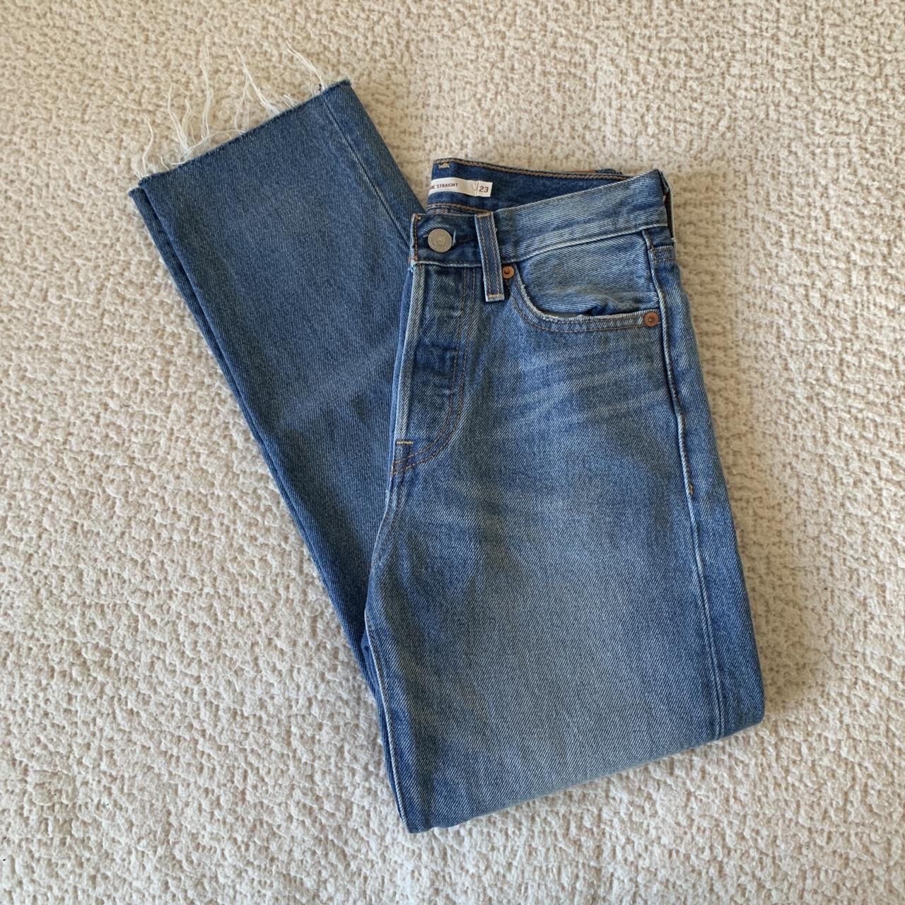 Levi’s Blue Wedgie Straight Jeans With Raw Hem.... - Depop