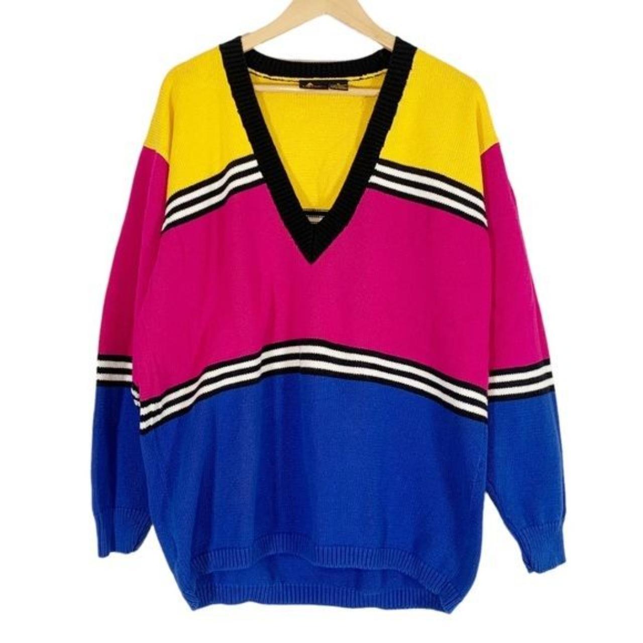 Vintage Liz Sport Color block Oversized Sweater... - Depop