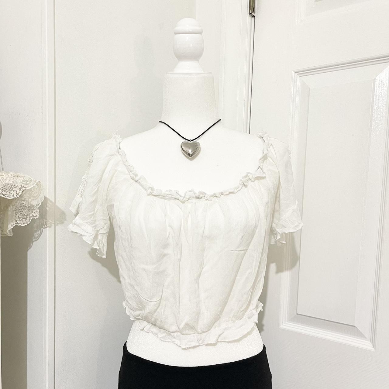 adorable white milkmaid peasant crop top with lace... - Depop