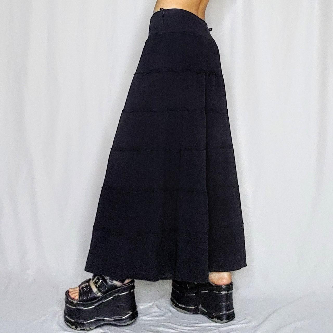 2000s tiered maxi skirt 100% cotton in black... - Depop