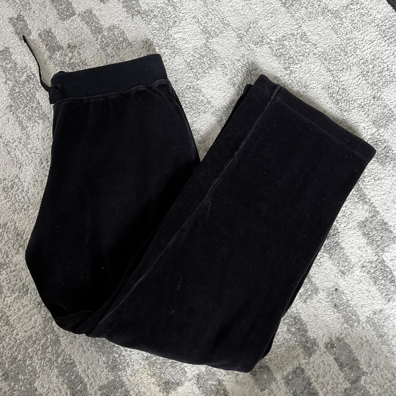 Y2K Black Velour Track Pants -my moms from the early... - Depop